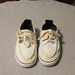 Sperry Women's Cream Boat Sneakers with Navy Lining